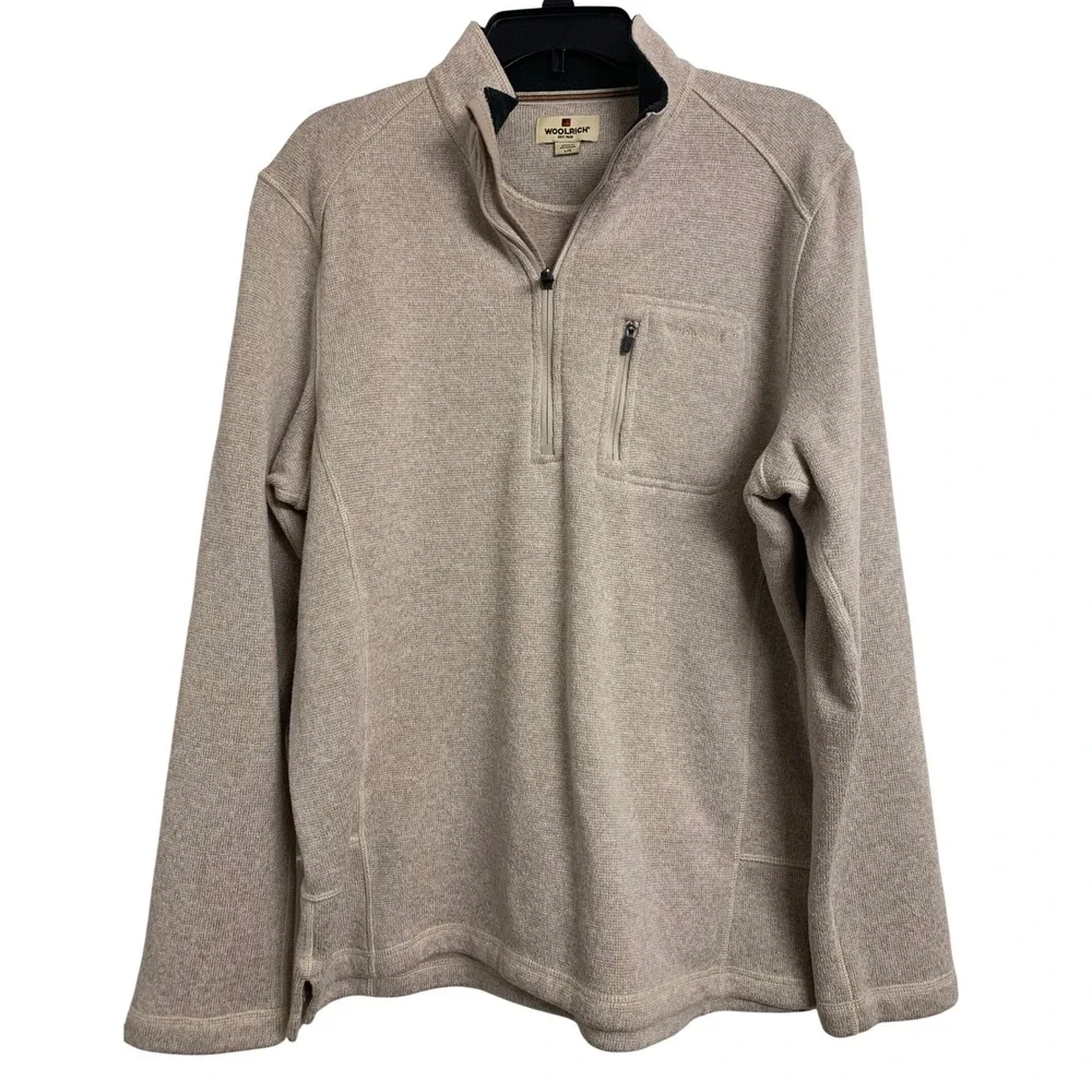 Woolrich Tan Heathered Quarter Zip Knit Pullover Sweater Large